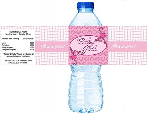 Baby Monkey Baby Girl Baby Shower Umbrella Water Bottle Labels