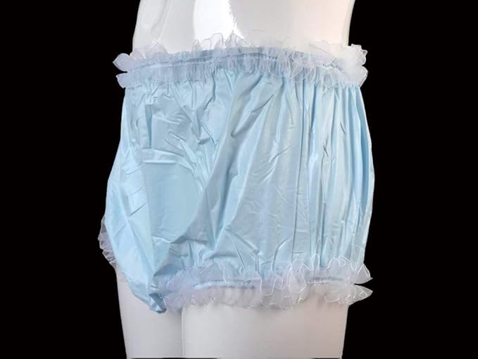 Haian Adult Incontinence Pull-on Plastic Pants Lace Panties with White Lace (Medium, Baby Blue)