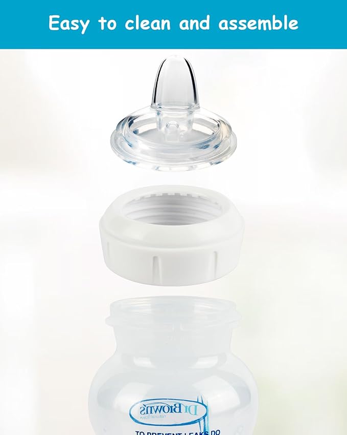 Sippy Nipple for Dr. Brown's Wide-Neck Baby Bottles & Sippy Spout Bottles, Soft 100% Silicone Baby Bottle Sippy Straw Nipple, 6m+,Variable Flow, 4 Count