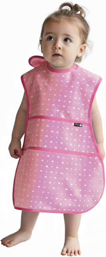 Plie Full Coverage Waterproof Feeding Bib for Toddlers – Extra Long Apron Bib for Mealtime, Self-Feeding, High Chairn