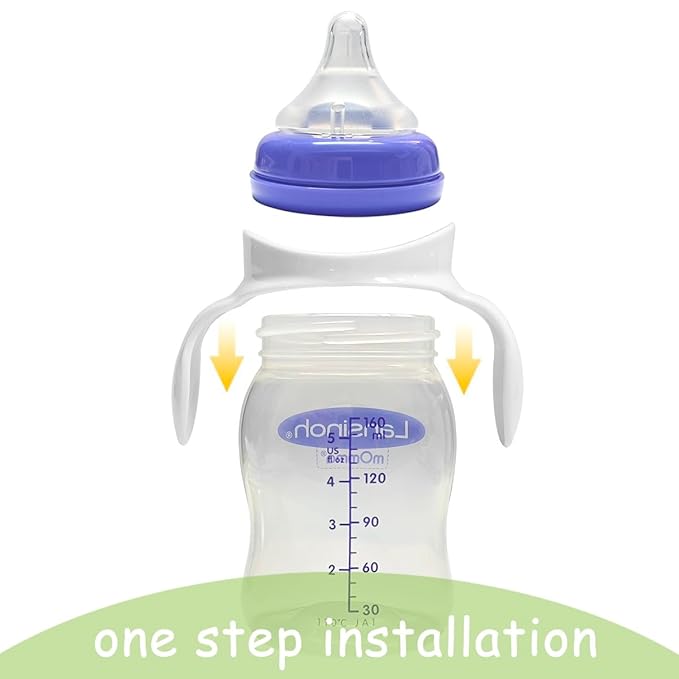Baby Bottle Handles Compatible with Lansinoh Baby Bottles, Ergonomic Bottle Holder for Newborn, 4 Pack (White)