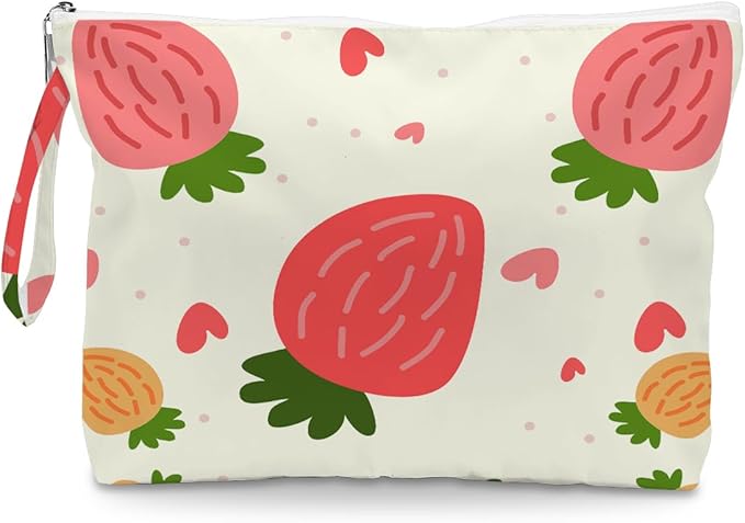 IAXIC Wet Dry Bag, Wet Bag for Swimsuit, Diaper Sunscreen Large Zipper Pouch Waterproof Pouch, Beach Bags for Women, Strawberry Pattern, Gifts for Ladies Girls Friends Colleagues and Sisters