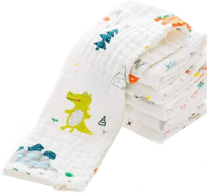 PENG'S M Muslin Baby Burp Cloths 6-Pack Organic Cotton Washcloths 20 by 10 Inches Cloths 6 Layers Super Soft Funny Forest