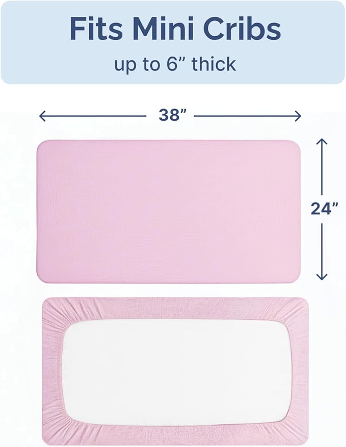 2-Pack Mini Crib Sheets Fitted - Pack N Play Sheets for Pack and Play Mattress - Stretchy Soft Microfiber Playard Bedding - Mini Toddler Bed Cover for Boys and Girls - Oeko-Tex - 38 x 24in, Pink Duo