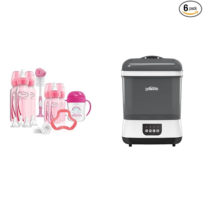 Dr. Brown's Natural Flow Anti-Colic Options+ Special Edition Pink Baby Bottle Gift Set & All-in-One Sterilizer and Dryer for Baby Bottles, Parts & Other Newborn Essentials