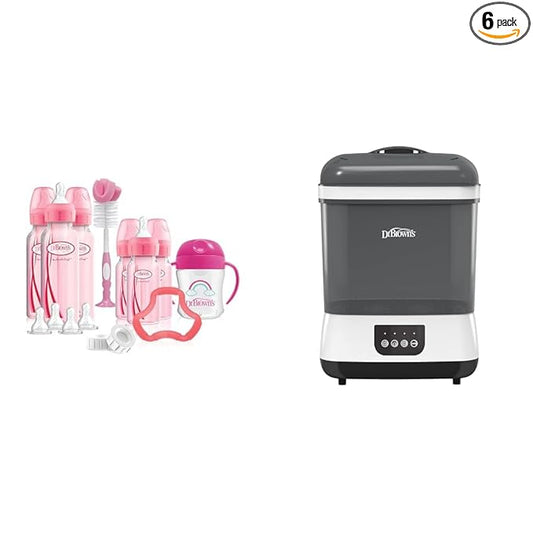 Dr. Brown's Natural Flow Anti-Colic Options+ Special Edition Pink Baby Bottle Gift Set & All-in-One Sterilizer and Dryer for Baby Bottles, Parts & Other Newborn Essentials