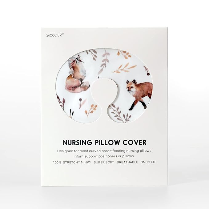 GRSSDER Nursing Pillow Cover Stretchy Minky Removable Nursing Covers for Breastfeeding Pillows, Ultra Soft Comfortable Slipcover for Girls, Pretty Fox Pattern