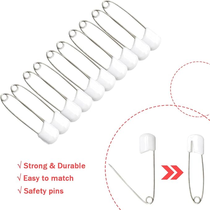 50 PCS Safety Pin 54mm/2.2in Baby Diaper Pins for Cloth Plastic Head Baby Pins for Diapers Stainless Steel Cloth Pins with Locking Closures Nappy Pin for Crafts（DT/White）