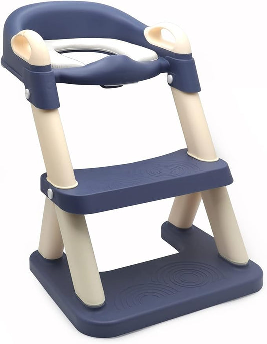 XKMT- Blue Toddler Potty Training Seat Ladder Wider Step Toilet Chair Infant Kid Bathroom Trainer