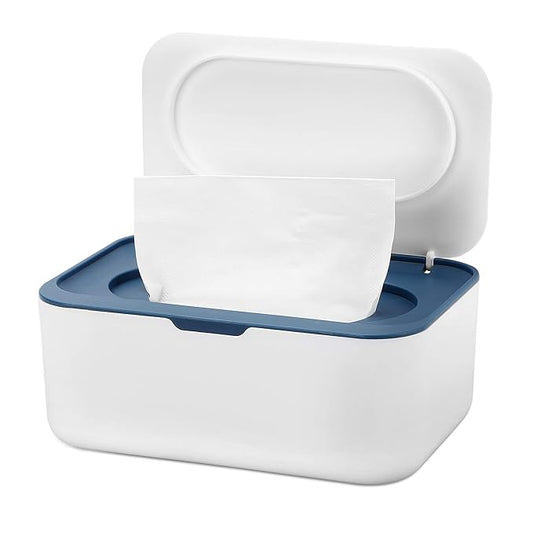 NOVWANG Wipes Dispenser Baby Wipe Holder with Lids, Keeps Wipes Fresh, Refillable Wipes Container with Sealing Design, Bathroom Tissues Wipes Case Box, Blue