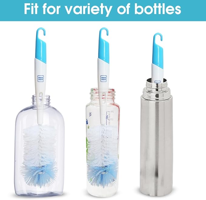Mee Mee 360° Movable Silicone Bristle Baby Feeding Bottle Cleaning Brush & Nipple Cleaner Combo | Ergonomic Handle | Easy to Clean Bottle Corners for Narrow Neck & Wide Neck Feeding Bottles | BPA