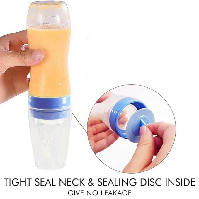 Matyz 2-Piece Silicone Baby Food Dispensing Spoon Set (Blue, 4oz/120ml) - Stand-Up Squeezable Bottle Feeder with Spoon - BPA Free, Silicone, 4+ Months