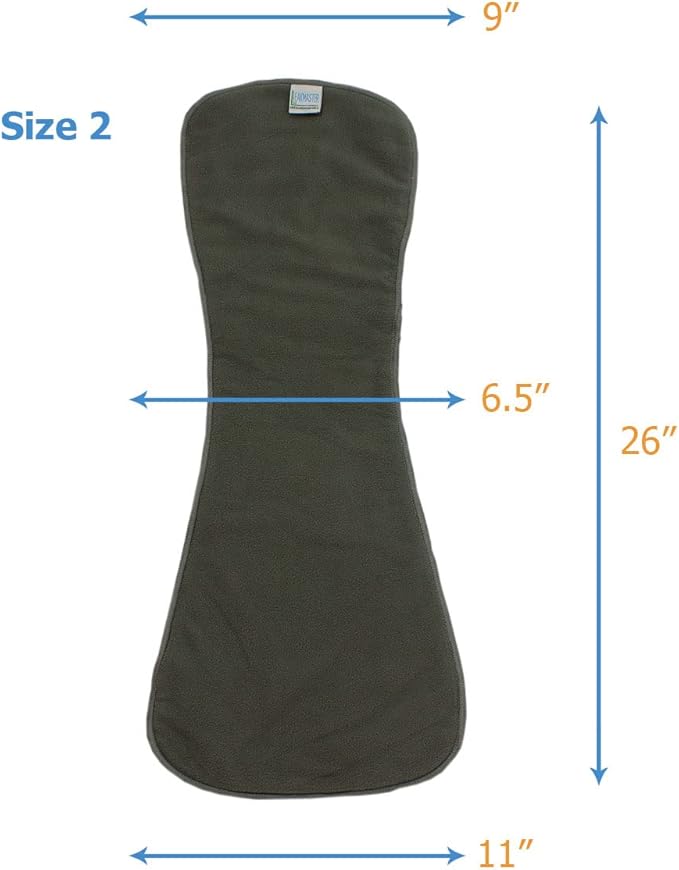 Leak Master Charcoal Fleece Adult Diaper Inserts/Bosters - 3 Pack - Size 2 - Inserts Increase Overall Absorbency