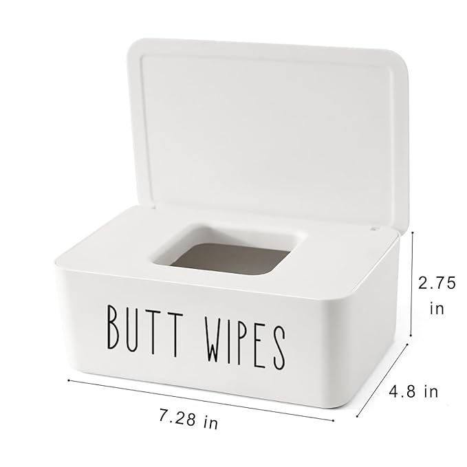 Butt Wipe Holder Flushable Baby Wipe Container Dispenser for Nursery Diaper Easy to Access,7.28"L x 4.80"W x 2.75"H(White)