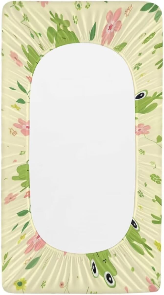 Changing Pad Covers for Boys Girls, Green Floral Frog Diaper Changing Table Pad Cover Soft Breathable Changing Mat Cover for 32''x16" Cute Birthday Gifts for Baby