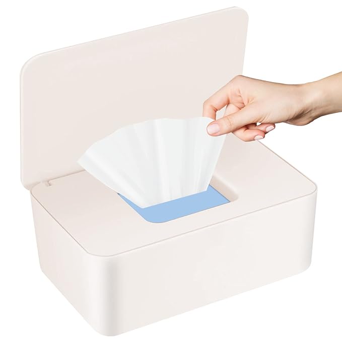 Abnaok Baby Wipes Dispenser, Wet Tissue Box with Sealing Design Lid, Wet Wipes Holder Portable, Non-Slip, Easy Open & Close, Wipe Container for Bathroom Home, Office, Cars