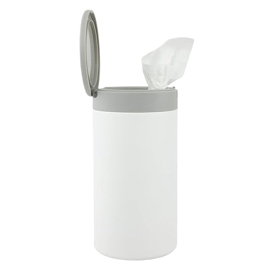 Spectrum Disinfecting Wipes Container Large White Refillable Stainless Steel Wipe Holder for Bathroom Kitchen, Classroom, Reuseable Push Button Wet Wipe Dispenser for Disinfect Cleaning Countertop