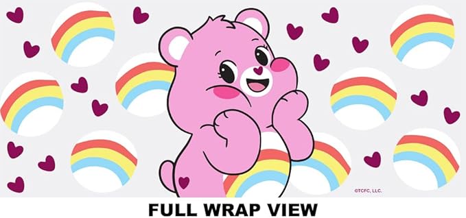 LOGOVISION Care Bears Kids Tritan Plastic Water Bottle with Straw Lid and Handle, Reusable Tumbler for Toddlers, Unisex for Girls and Boys, 12oz, Cheer Bear Belly Pattern