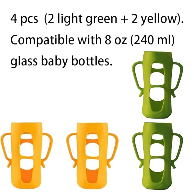 Anti-Slip Silicone Handle Cover for Anti-Colic Glass Baby Bottles – 8oz, 4-Pack | Ergonomic Grip Support