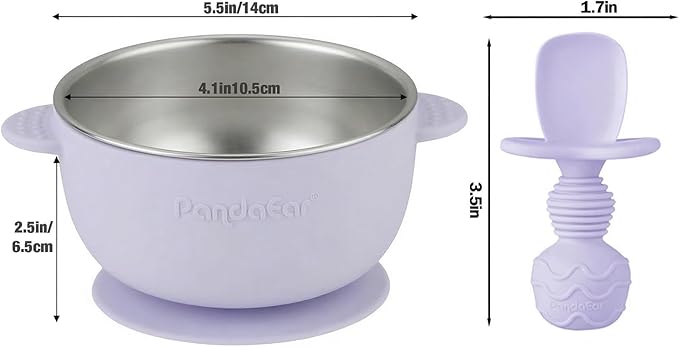 PandaEar 3 Pack Stainless Steel Suction Baby Bowls & 3 Silicone Baby Spoons | Non-Slip Stay Put Bowls & Anti-Choke First Stage Spoons for Toddlers, BPA-Free Baby Led Weaning Set