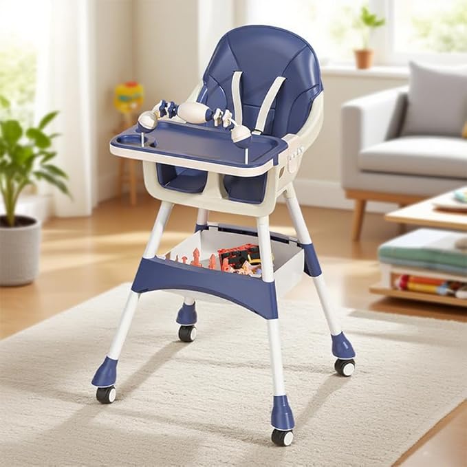 Portable High Chair,High Chairs for Babies and Toddlers,Multi-Use Easy Clean Baby High Chair with Lock Wheels, Comfortable Feeding and Place The Toy Storage Basket uuu