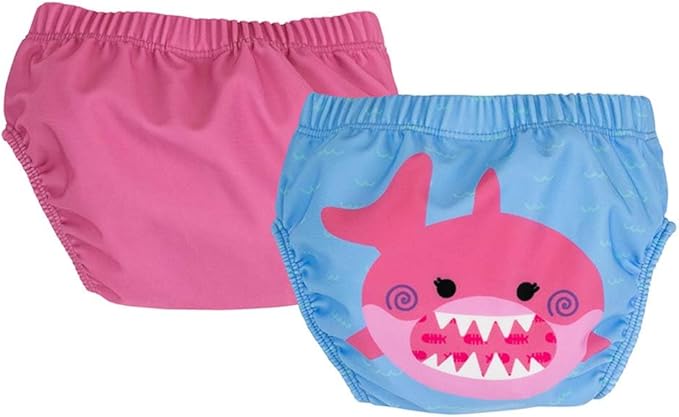 ZOOCCHINI Baby & Toddler Pack of 2 Reusable Swim Diapers – Waterproof with UPF 50+ Sun Protection, Chlorine & Salt Water Resistant, Leakproof Design, Sophie the Shark - 12-24 Months