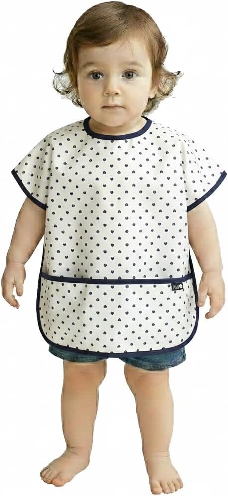 Plie Short Sleeve Waterproof Bib for Toddlers – Easy Clean Feeding Apron for Mealtime, Daycare, Self-Feeding, Lightweight