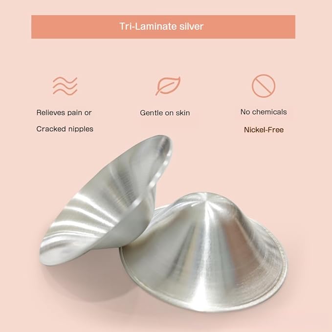 The Original Silver Nursing Cups, Nipple Shields for Nursing Newborn, Nipple Guards Protector for Breastfeeding, Breast Feeding Essentials, Trilaminate 999 Silver (Small (4.5 * 1.5cm))