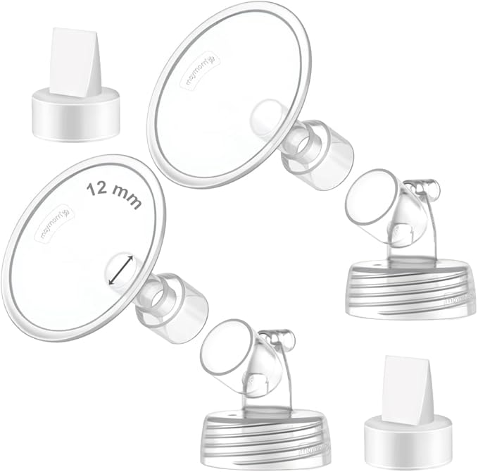 2X 12 mm Maymom Two-Piece Wide Neck Pump Parts Compatible with Spectra S1,Spectra S2 Pumps and 2 Valves; Incl Wide Mouth Flanges; Not Original Spectra Flange; (12mm Flange with Valve)