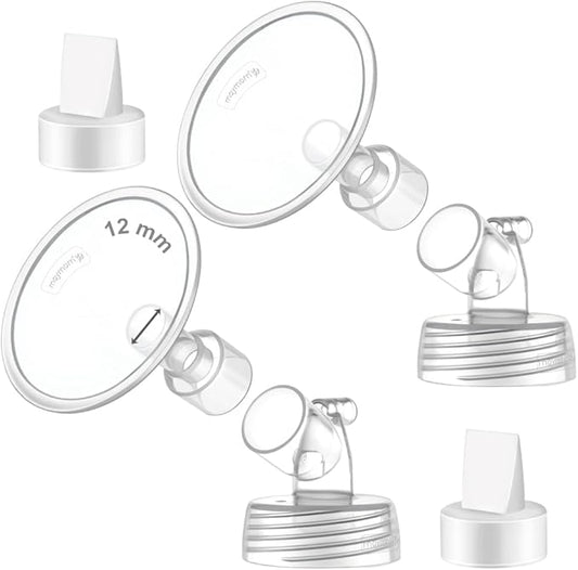2X 12 mm Maymom Two-Piece Wide Neck Pump Parts Compatible with Spectra S1,Spectra S2 Pumps and 2 Valves; Incl Wide Mouth Flanges; Not Original Spectra Flange; (12mm Flange with Valve)