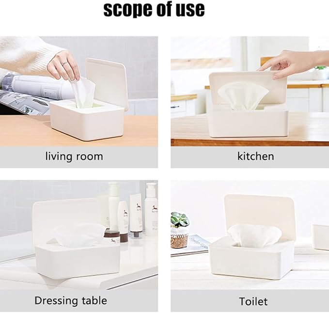 2Packs Wipe Dispenser,Wipe Holder for Baby & Adult,Refillable Wipe Container Keeps Wipes Fresh with Lid for Bathroom Baby Nursery,Flushable Storage Case Box (White)