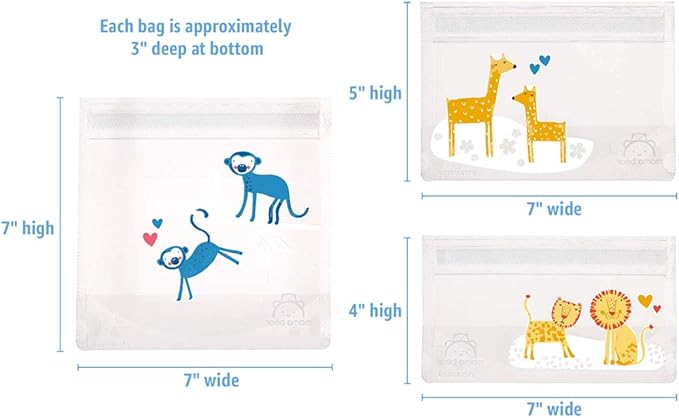 Amazon Brand - Mama Bear Reusable Snack Bags, Hook and Loop Closure, BPA Free, Dishwasher Safe, 6-Pack