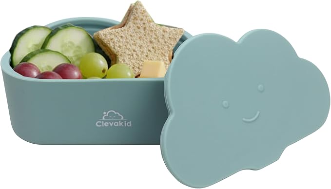 Silicone Snack & Fruits Container – Leakproof Durable and BPA-Free | for Daycare, Preschool, School, and Family Outings – Cloud design 150ML OZ (Blue Teal)