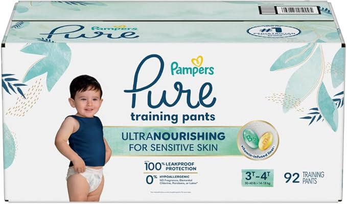 Pampers Pure Protection Training Underwear, Unisex, Size 3T4T, 92 Count, Premium, Hypoallergenic, Soft, Absorbent