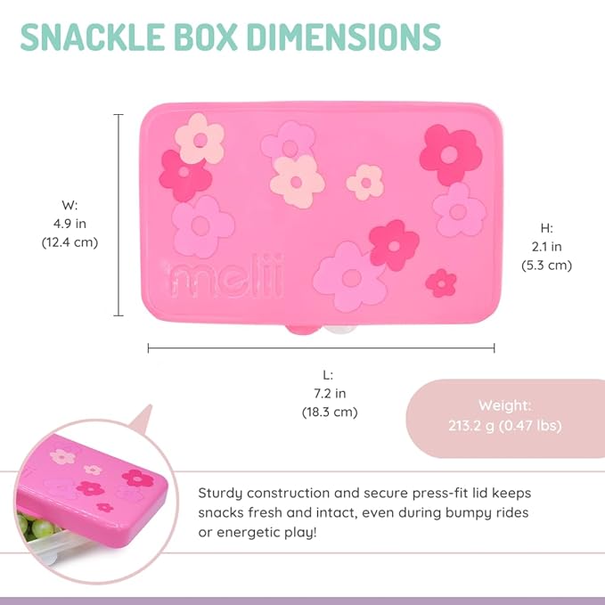 melii Snackle Box | 6-Compartment Divided Snack Container, BPA-Free Food Storage with Removable Dividers for School, Travel & On-the-Go Snacking Flowers