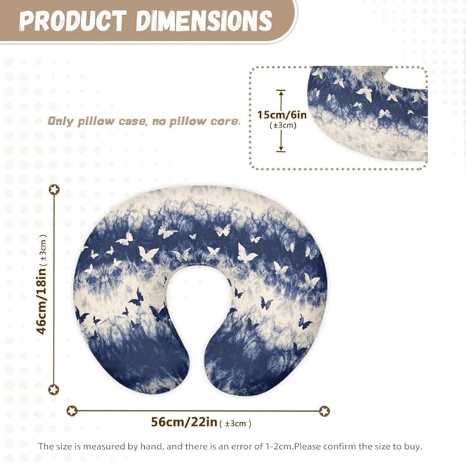 Blue Beige Gradient Nursing Pillow Cover Navy Blue Watercolor Butterfly Breastfeeding Pillow Slipcover for Boys Girls Art Butterfly Stretchy Breastfeeding Pillow Cover