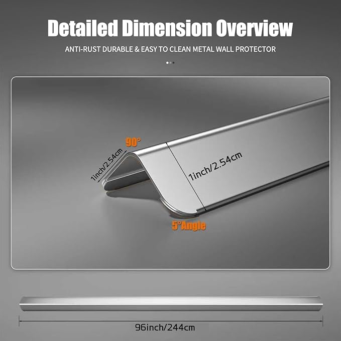 96x1x1 Inches 304 Stainless Steel Wall Corner Guards (10-Pack) Heavy Duty Rounded Corner Protector, Smooth Folded Edge Design（No Adhesive）