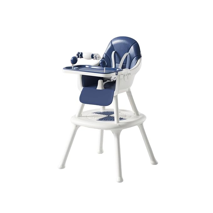 Convertible 4-in-1 Baby High Chair with Block Table, Infant to Toddler Feeding Chair with Play Tray & Built-in Toys, Removable PU Cushion, Easy to Clean Dining & Activity Chair–Blue