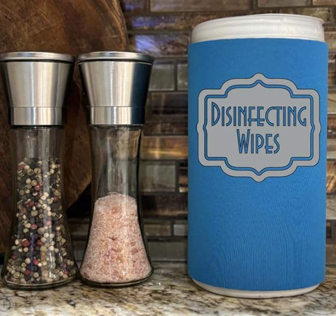 Disinfecting Wipes Cover with Silver Label Modern (Teal, Large)