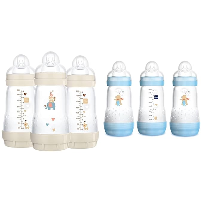 MAM Easy Start Anti-Colic Baby Bottles, 9 oz (3 Count) Bundle with Medium Flow Silicone Nipples