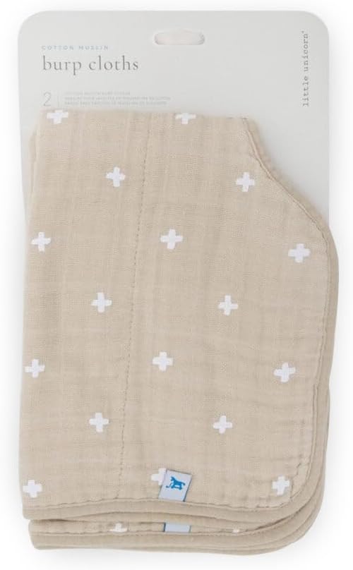 Little Unicorn Ultra-Absorbent Premium Burp Cloth 2 Pack | Soft on Baby's Skin | Larger Size | Ergonomic Design | Set of 2 (Taupe Cross)