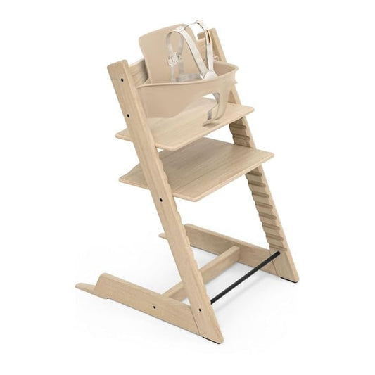 Stokke Tripp Trapp Oak High Chair 2, Natural - Includes Chair + Baby Set with Removable Harness for Children 6-36 Months - Adjustable, Ergonomic & Easy to Clean