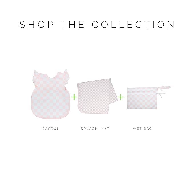 BapronBaby Pink Flutter Checkerboard Bapron - No Neck Tie Safer Bib for Baby & Toddler - Soft Waterproof Stain Resistant - Machine Washable - Sz Preschool 3-5yrs