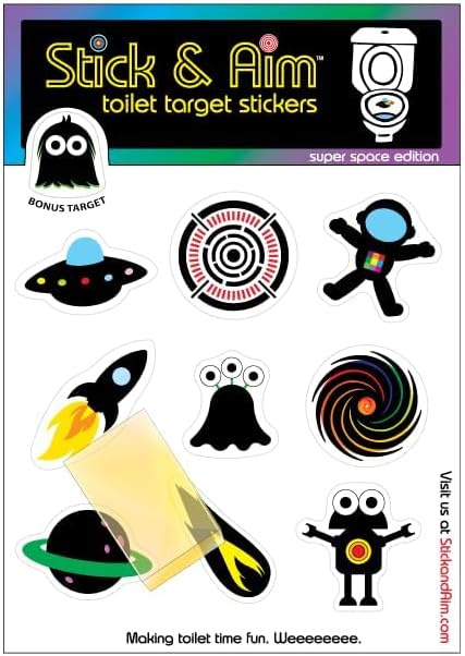 Color Change Target Stickers Space Edition with Sticker Applicator Tool for Easy Install. Aiming Stickers for Potty Training & Toilet Training. Change Color on Target Hit.