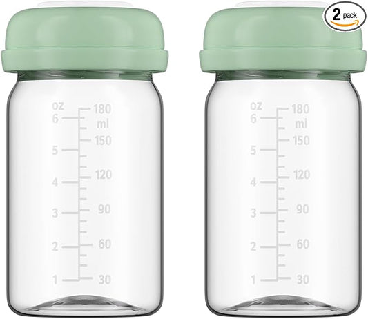 Breastmilk Storage Bottles Collection Bottles, 6oz Wide-Neck Breast Milk Container Compatible for Spectra S1 S2 SG Motif Luna Breast Pumps, Fit for Momcozy Breast Milk Cooler & Fridge, 2 Packs