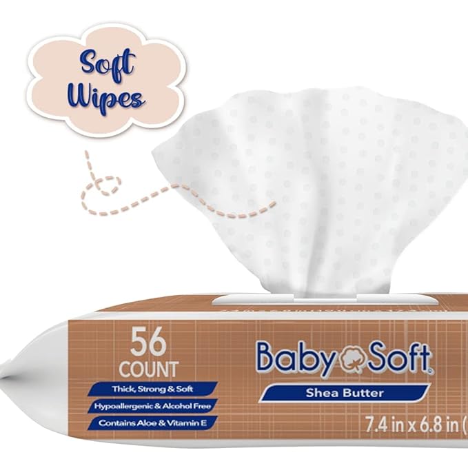 Baby Wipes, Baby Soft Shea Butter 8 Flip top packs (448 Wipes Total).