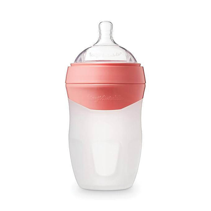 Tiny Twinkle Silicone Baby Bottle with Comfort Grip and Soft Flexible Nipple - Squeezably Soft Baby Bottles for Newborn and Up (Blossom, 8 Ounce)