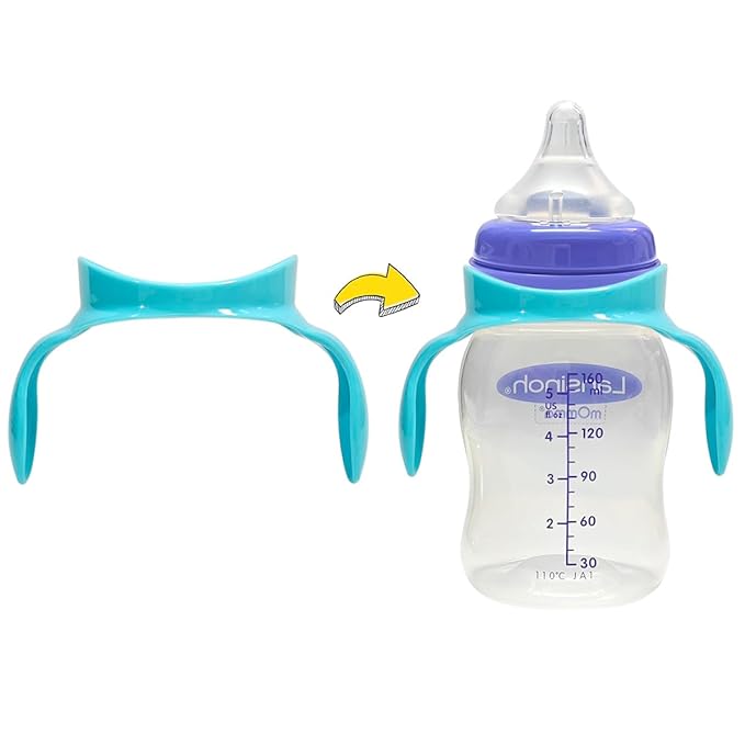 Baby Bottle Handles Compatible with Lansinoh Baby Bottles, Ergonomic Bottle Holder for Newborn, 4 Pack (Blue)