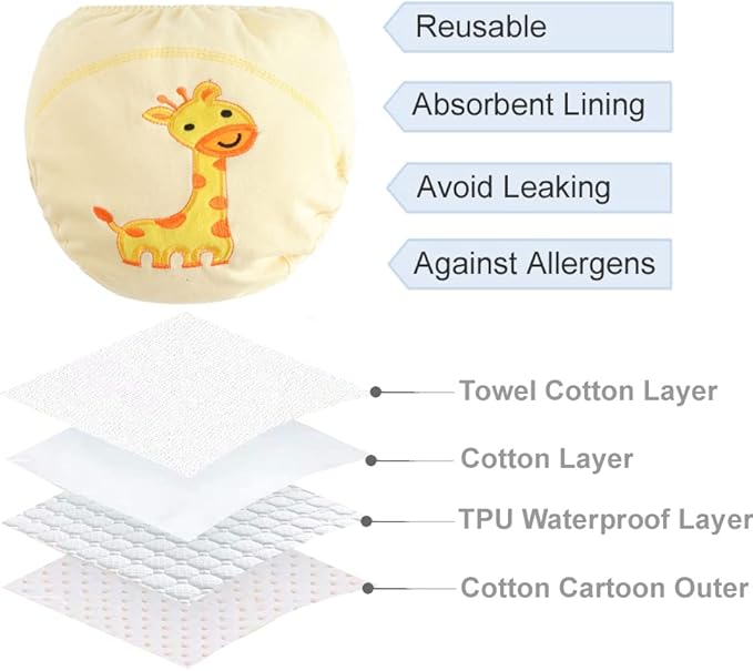 Cotton Reusable Baby Training Pants Unisex Potty Toddler Underpants Kids Waterproof Breathable Underwear 6-Pack
