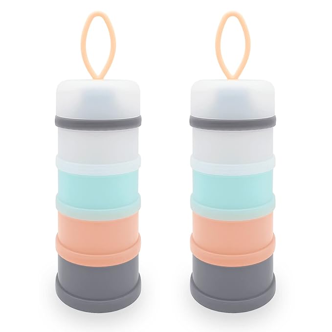 Baby Formula Dispenser, Formula Container, Portable Milk Powder Container, Non-Spill Stackable Baby Snack Storage Container, Baby Feeding Travel Storage Container, BPA Free, 4 Layers 2 Packs